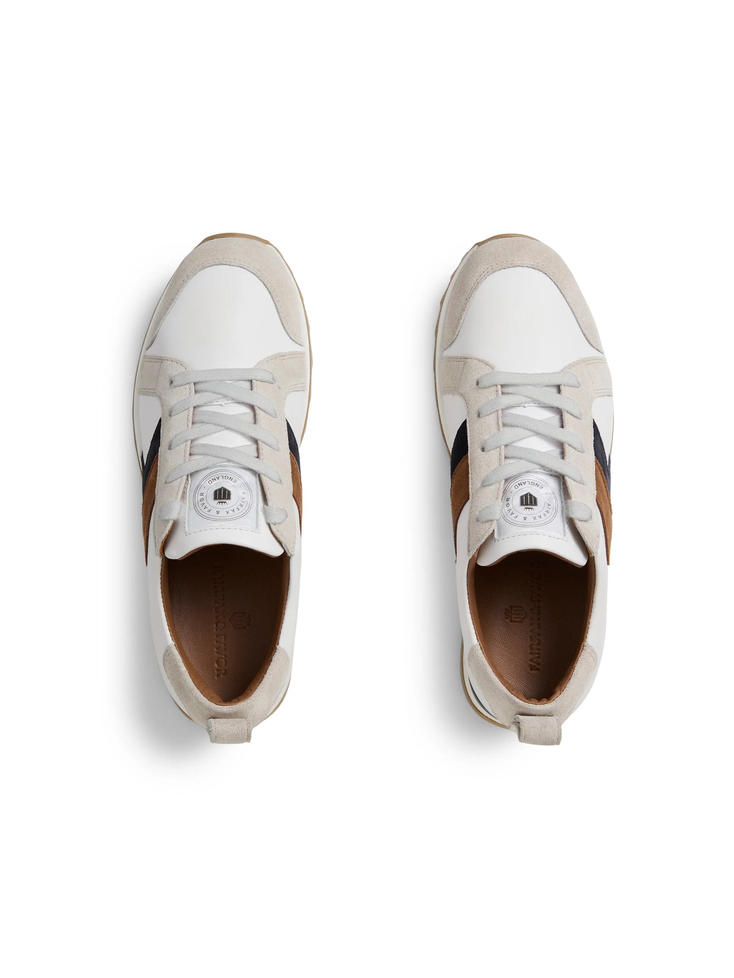 Xandra Trainer - White Leather with Tan & Navy