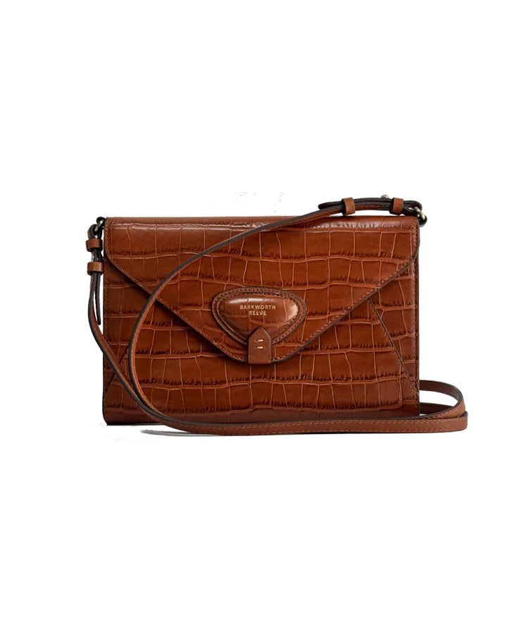 Foxley Clutch Bag - Tan Croc Embossed Leather