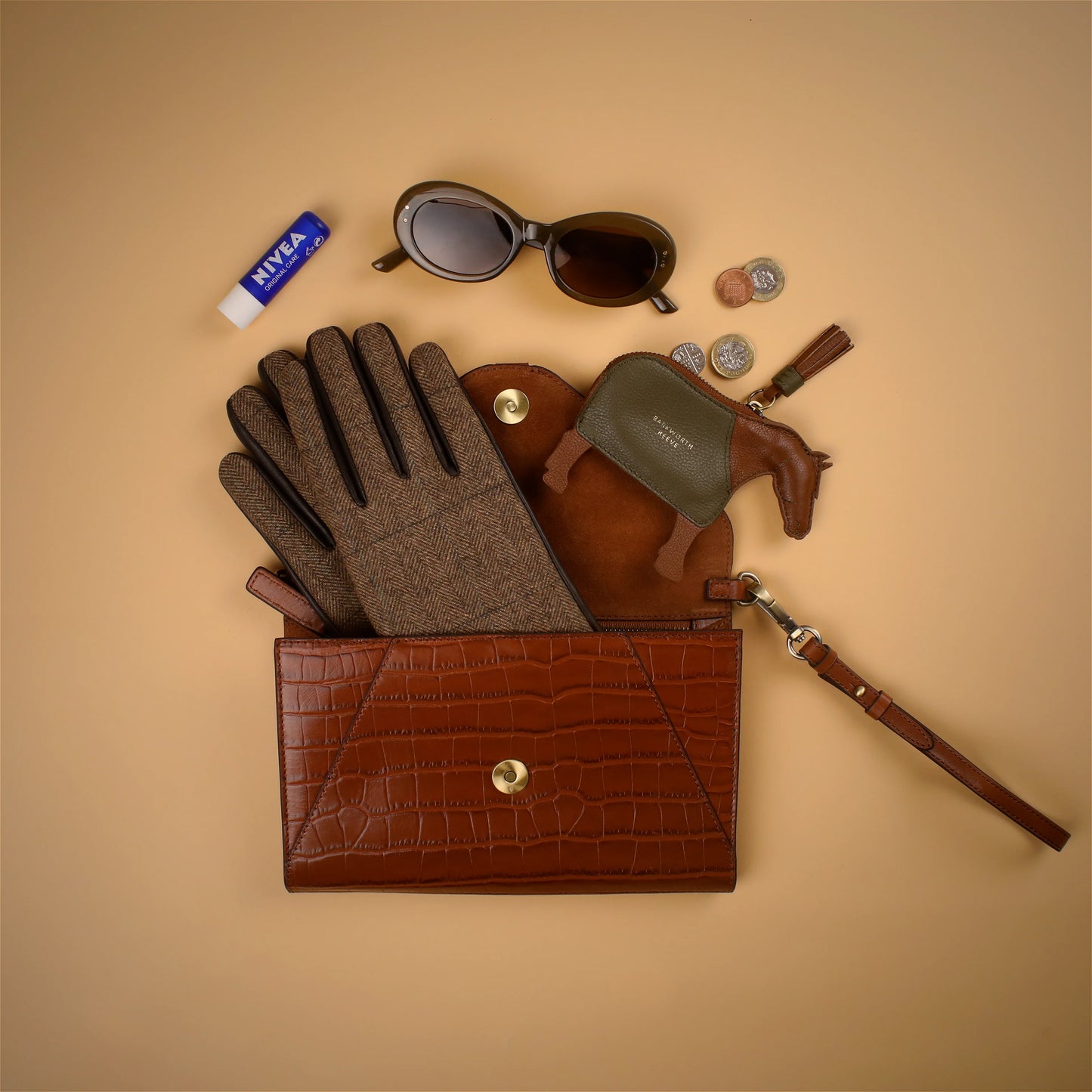 Foxley Clutch Bag - Tan Croc Embossed Leather