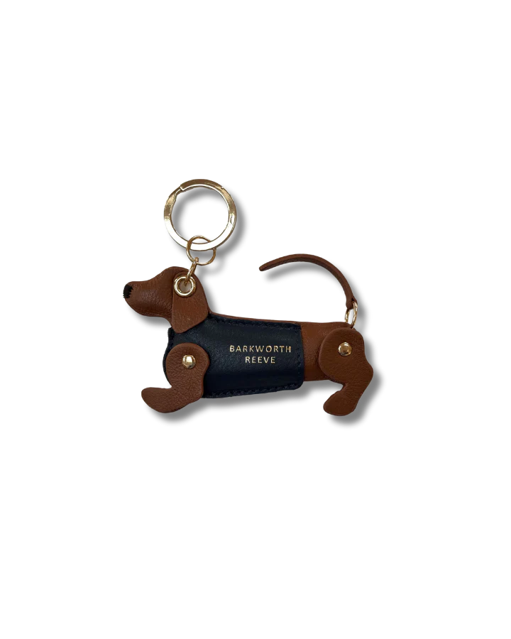 Sausage Dog Keyring - Tan & Navy