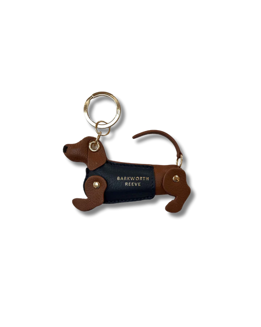 Sausage Dog Keyring - Tan & Navy