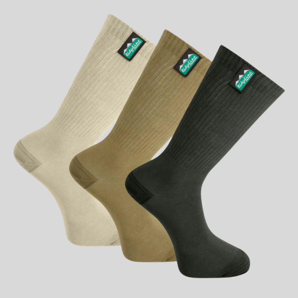 Cotton Light Work Socks Mid Length - Olive Multi - Pack of 3
