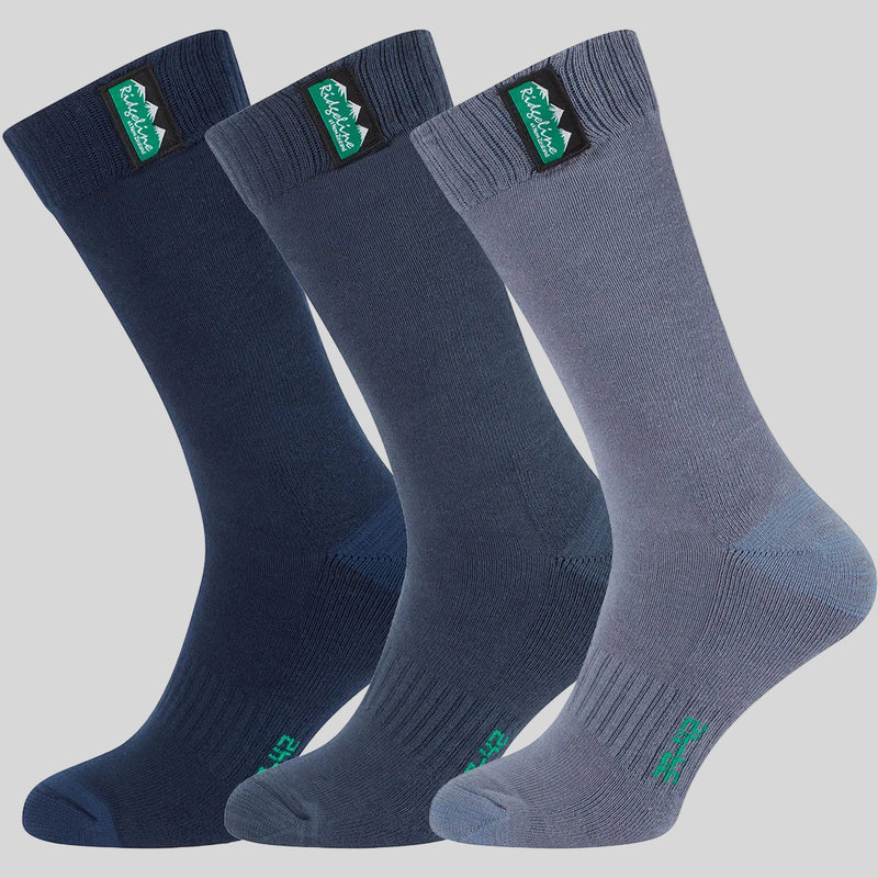 Cotton Work Socks Mid Length - Navy Multi - Pack of 3