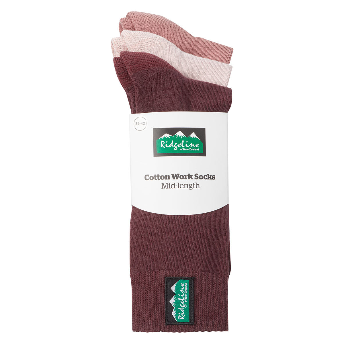 Cotton Work Socks Mid Length - Oxblood Multi - Pack of 3