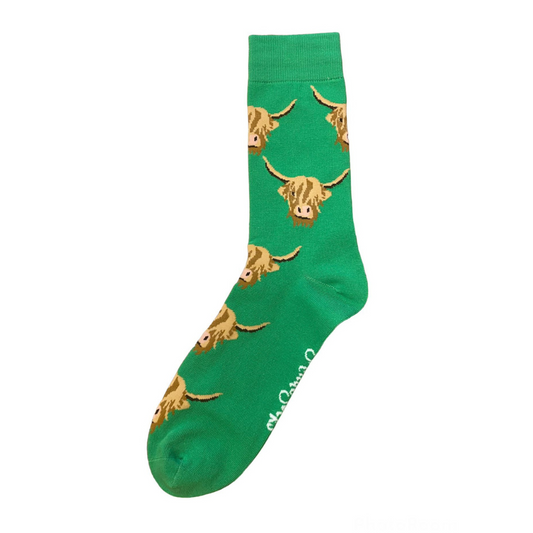 Green Highland Cow Socks - Adult