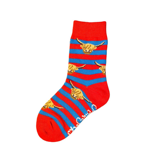 Red/Blue Highland Cow Socks - Children's