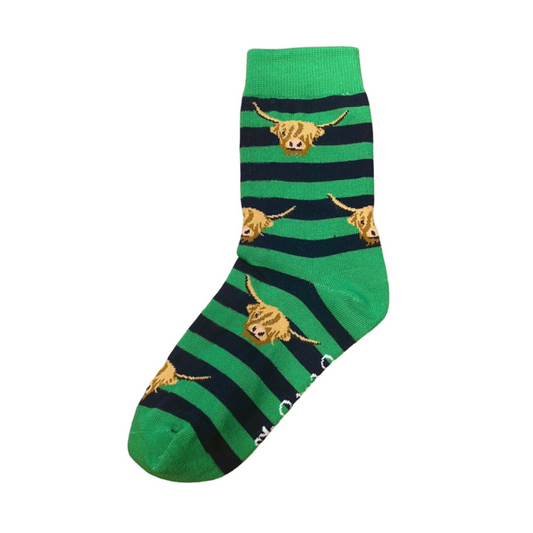 Green/Navy Highland Cow Socks - Children's