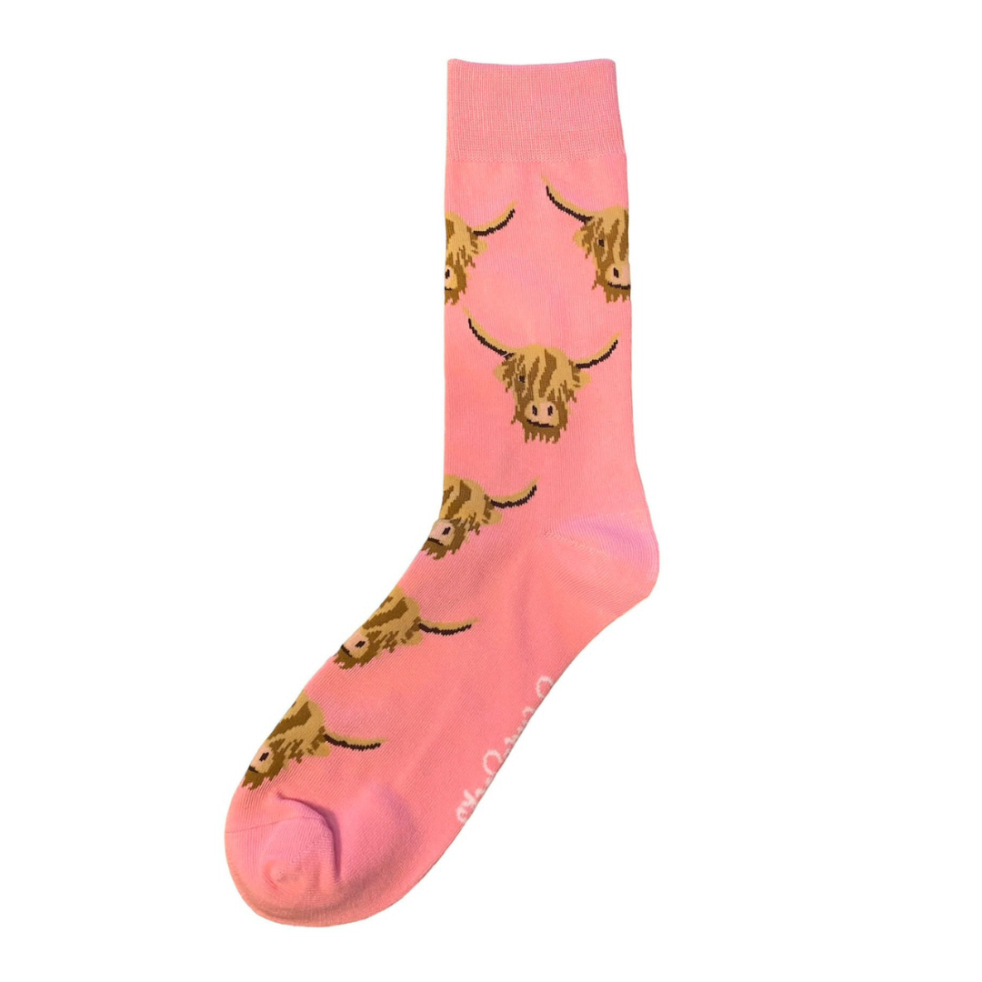 Pink Highland Cow Socks - Adult