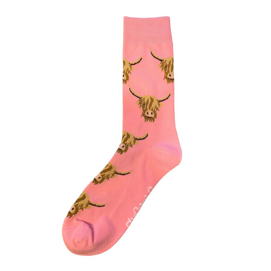 Pink Highland Cow Socks - Adult
