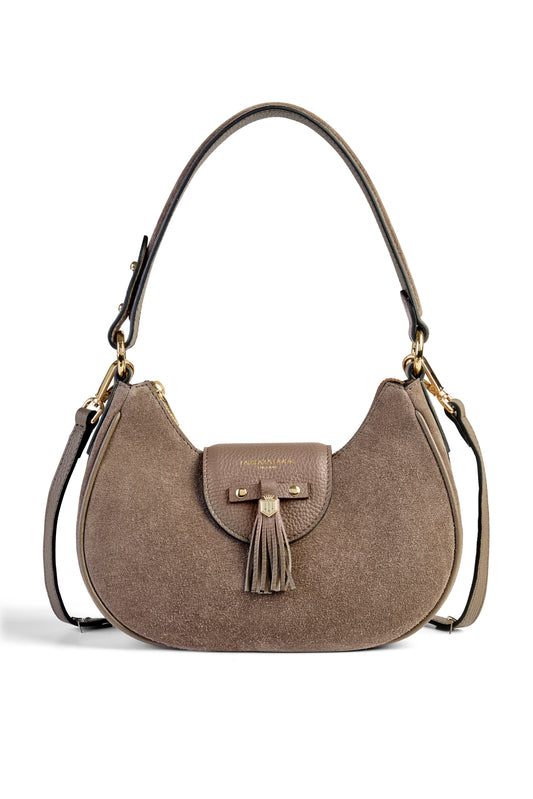 Windsor Shoulder Bag - Deep Taupe Suede