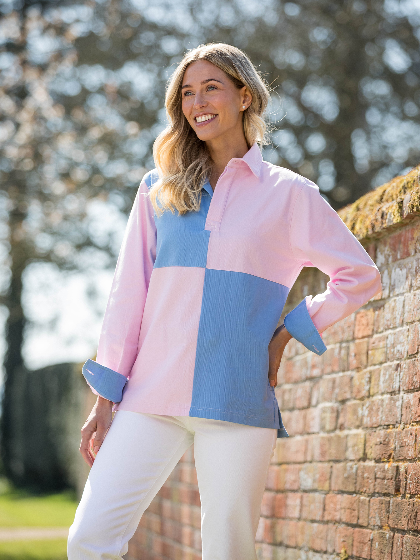Hope Cove Unisex Deck Shirt - Pink & Cornflower Blue