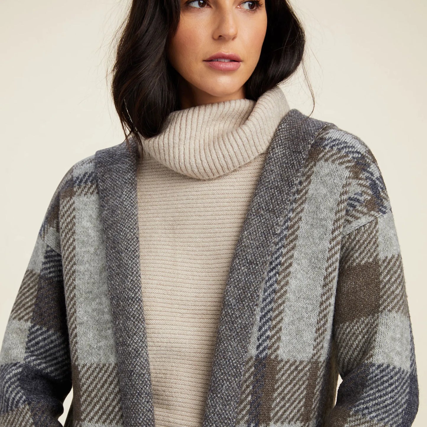 Saratoga Cardigan - Heather Grey Plaid