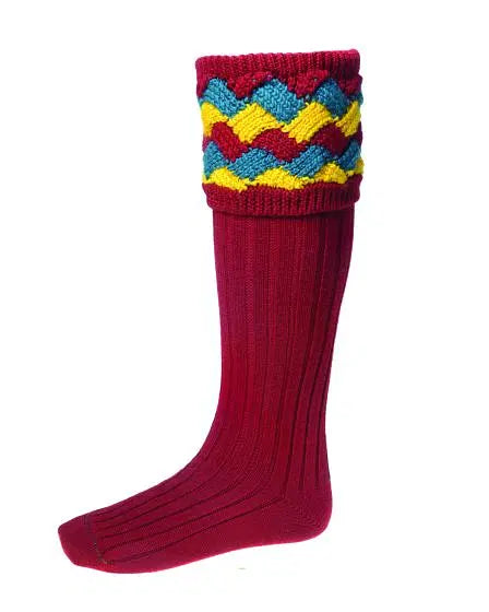 Bowhill Socks with Garter Ties - Brick Red