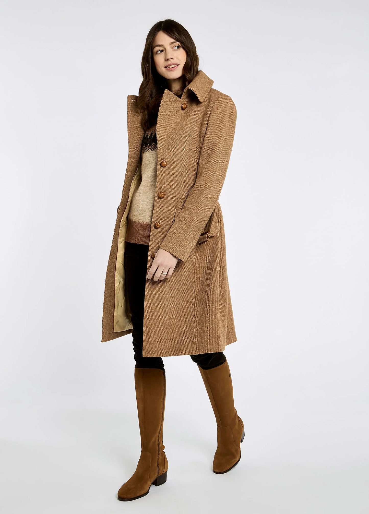 Brookvale Fitted Tweed Coat - Camel Twill