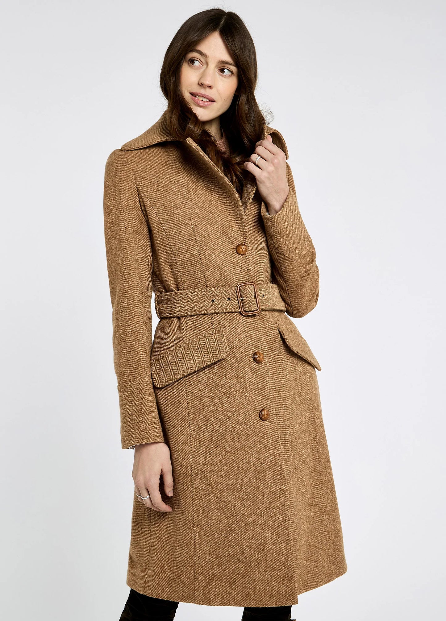 Brookvale Fitted Tweed Coat - Camel Twill