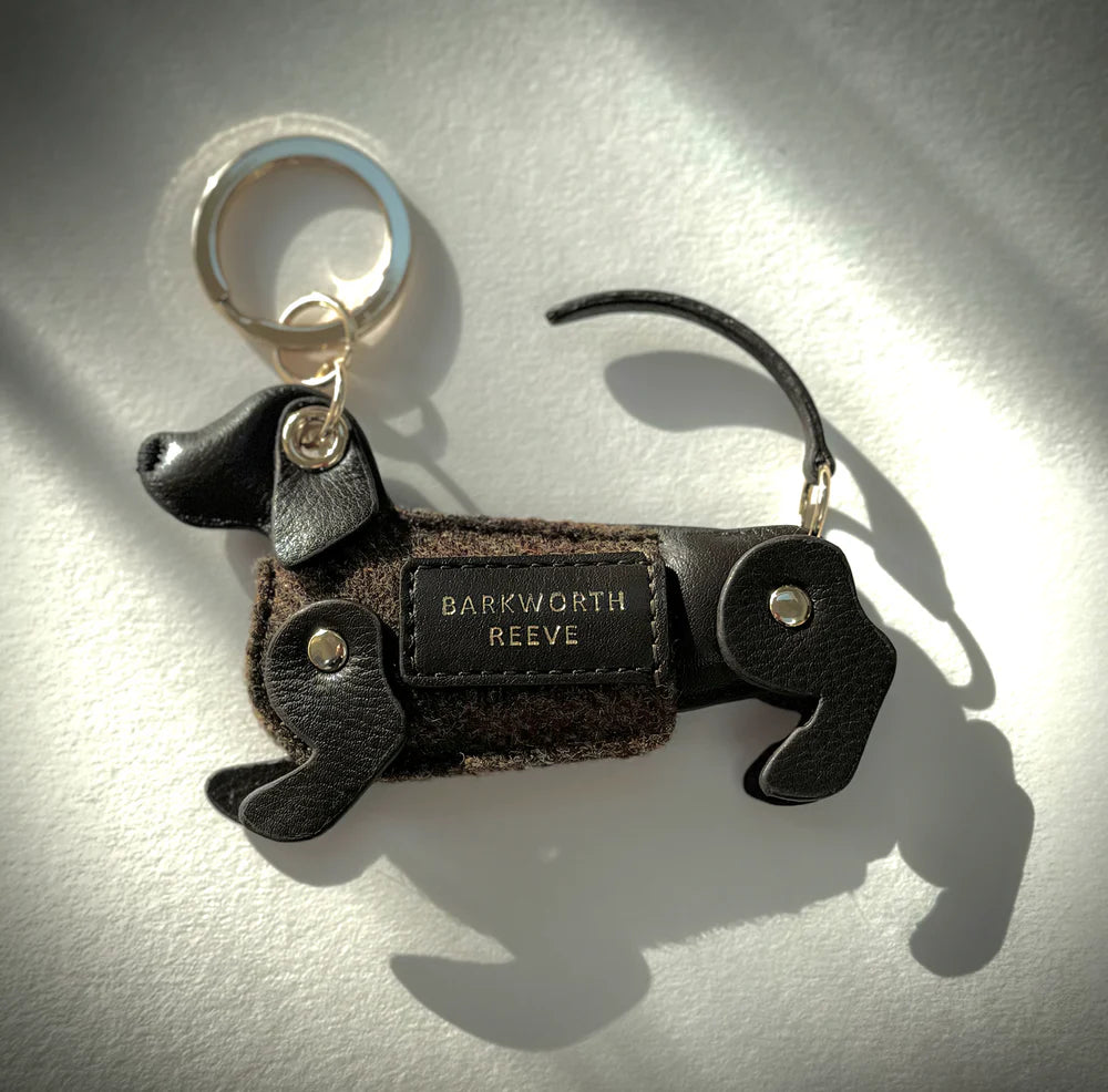 Sausage Dog Keyring - Chocolate Leather & Tweed
