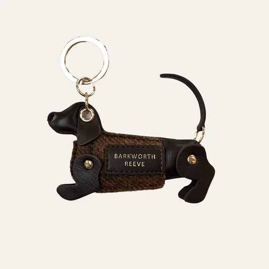 Sausage Dog Keyring - Chocolate Leather & Tweed
