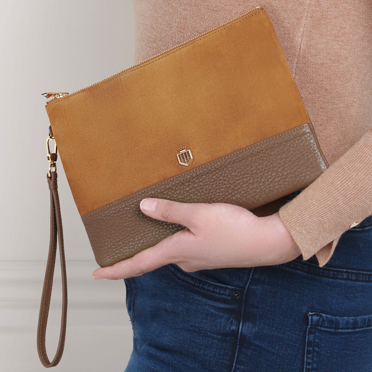 Highbury Clutch Bag - Tan Suede