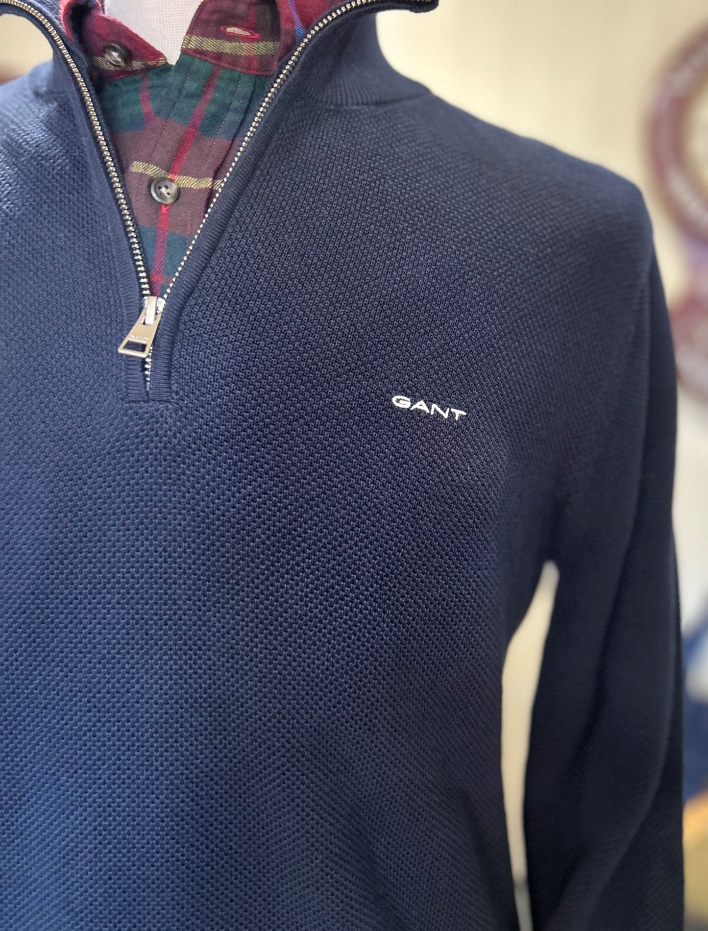 Cotton Piqué Half-Zip Sweater - Evening Blue
