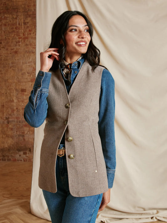 Eliza Herringbone Gilet - Driftwood