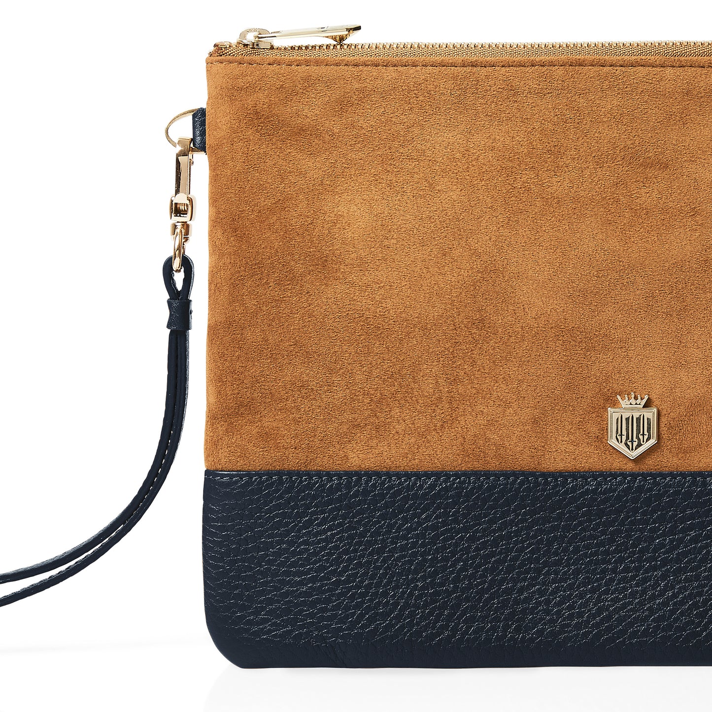 Highbury Clutch Bag - Tan/Navy Suede