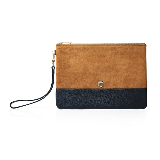 Highbury Clutch Bag - Tan/Navy Suede