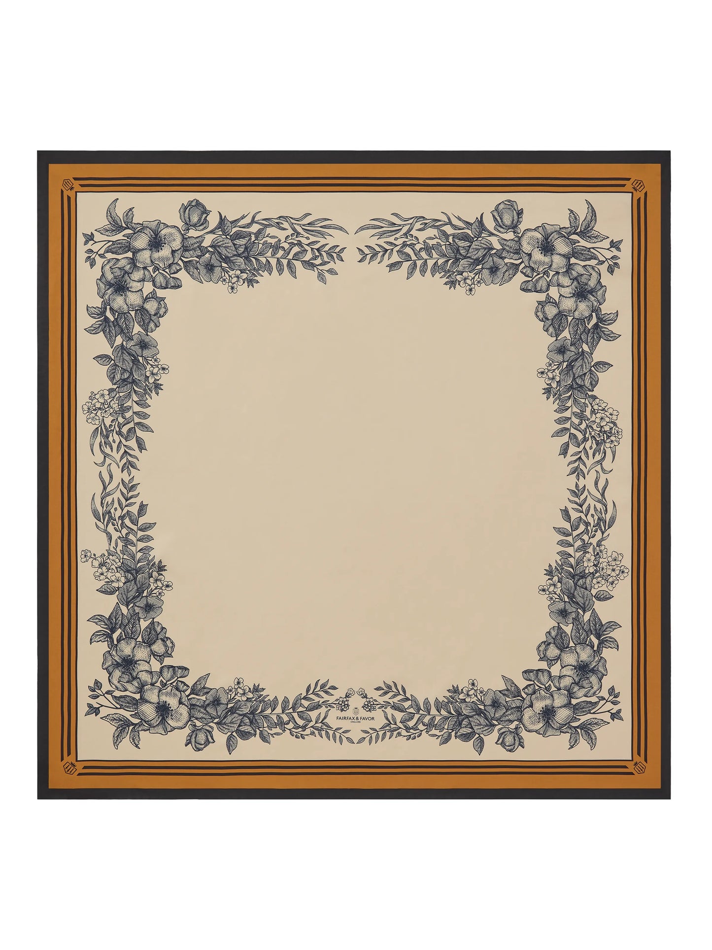 Mannington Silk Scarf - Off White/Navy/Orange