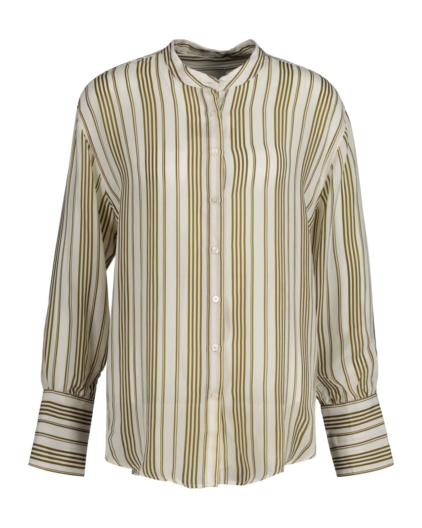 Striped Stand Collar Shirt - Warm Surplus Green