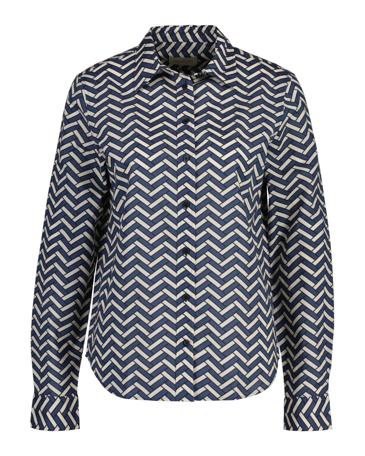 Regular Fit Geometric Cotton Voile Shirt - Dusty Blue Sea
