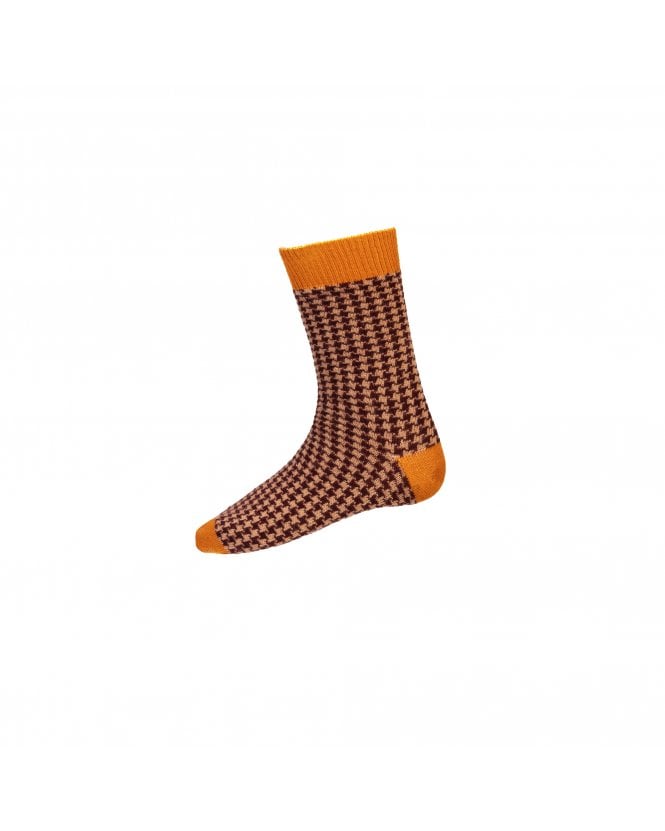Houndstooth Short Socks - Ochre