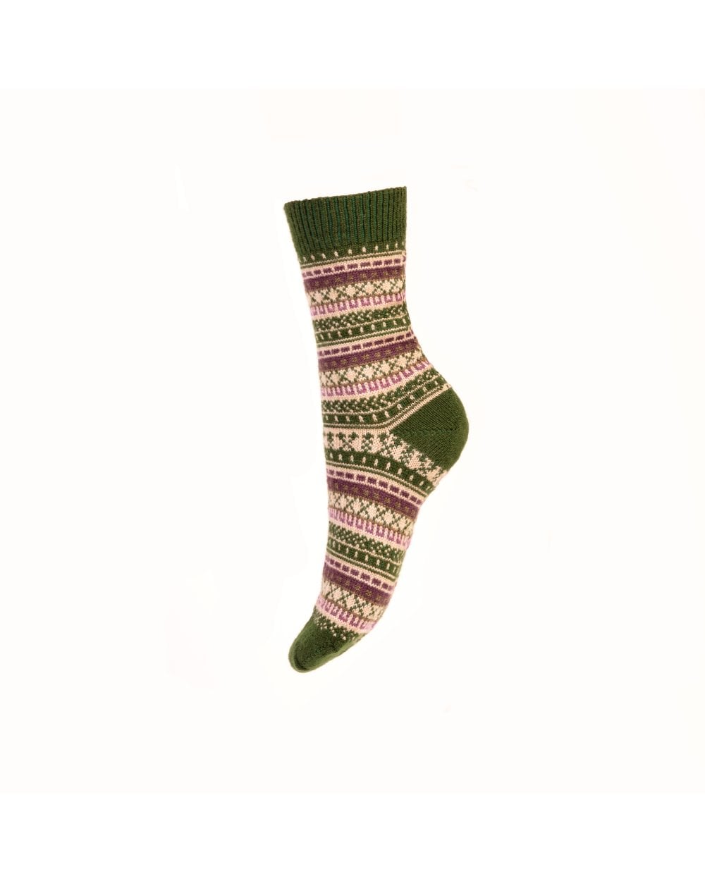 Lady Fairisle Short Socks - Ivy Green