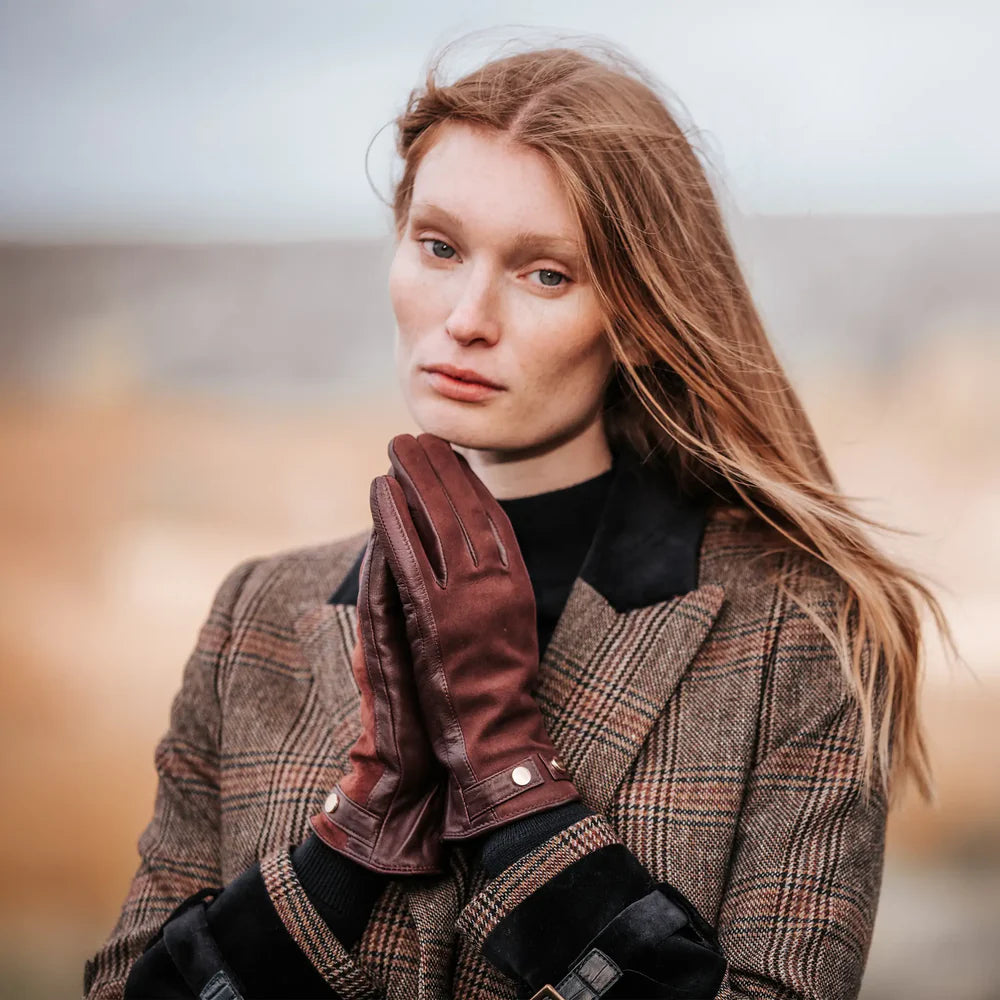 Women's Leather & Suede Gloves - Burgundy