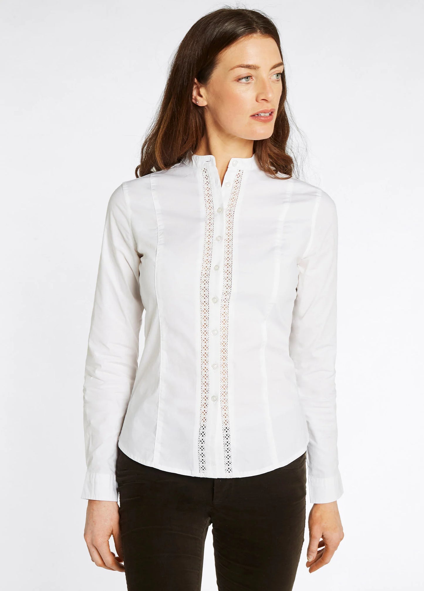 Waterlily Ladies Mandarin Collar Shirt - White