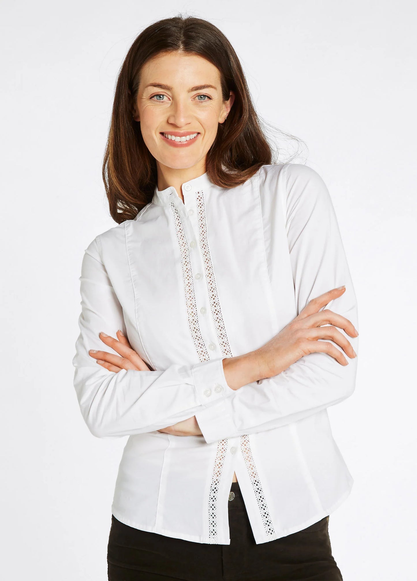 Waterlily Ladies Mandarin Collar Shirt - White