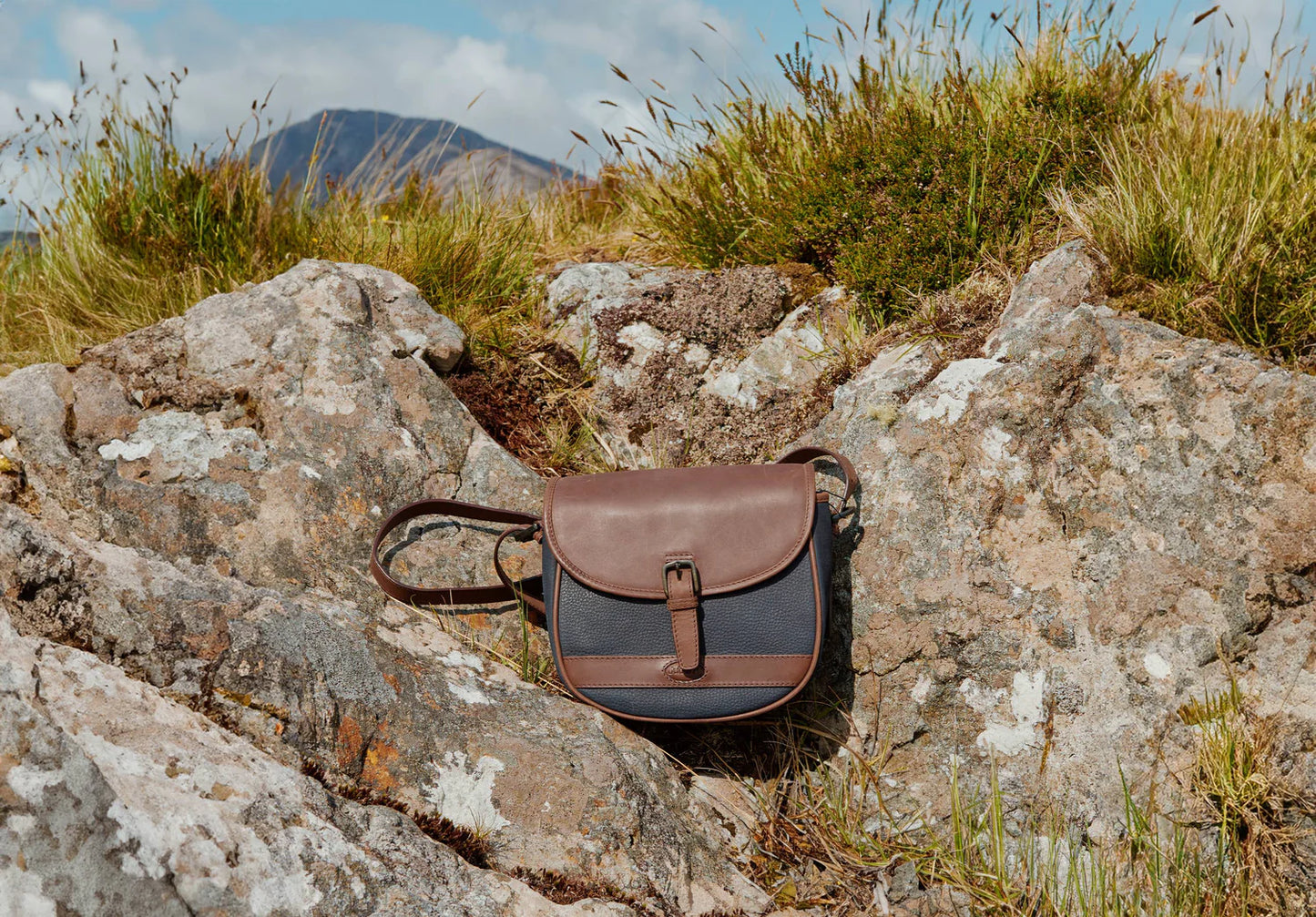 Clara Leather Saddle Bag - Navy/Brown