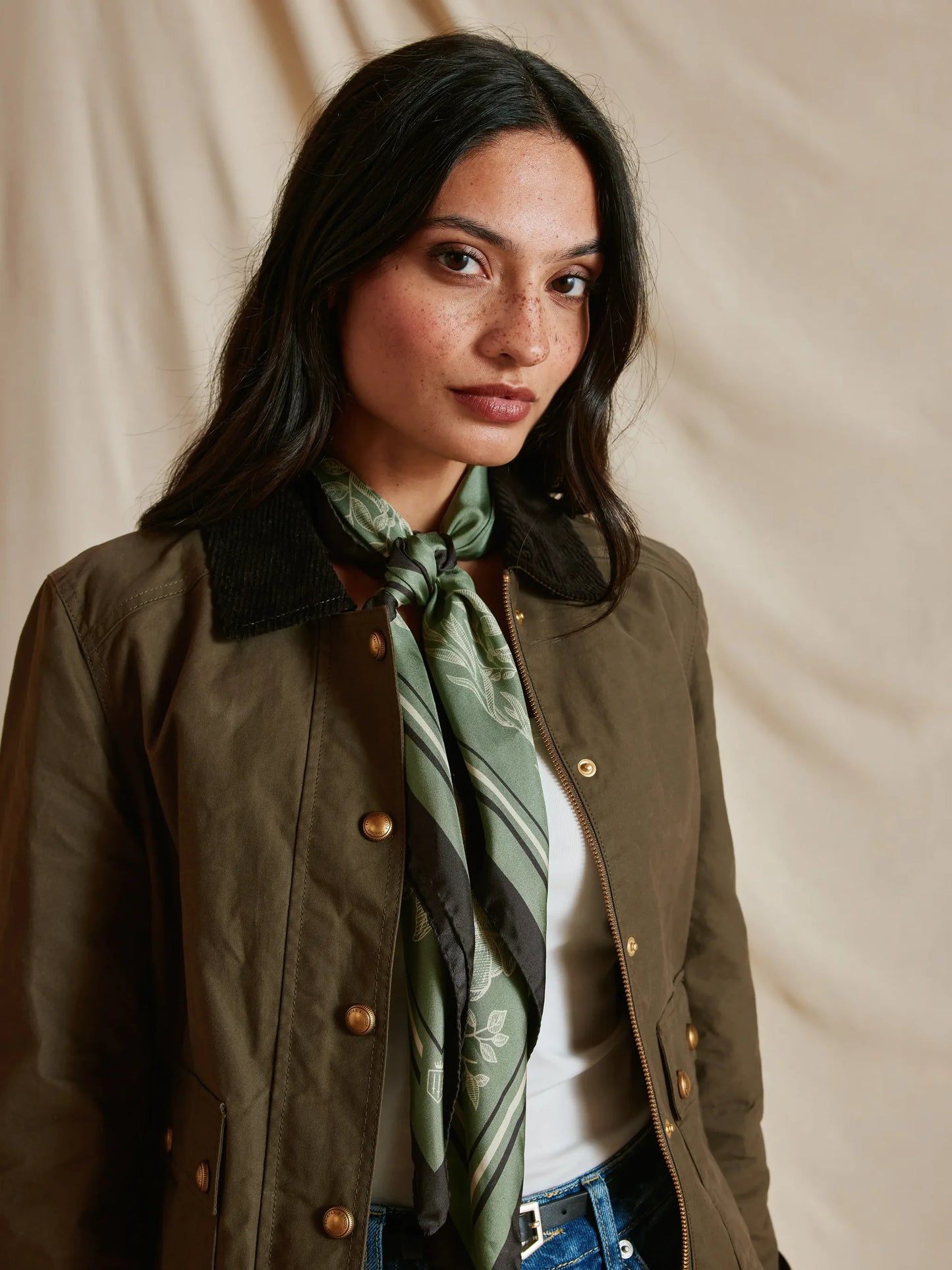 Mannington Silk Scarf - Green/Off White/Black