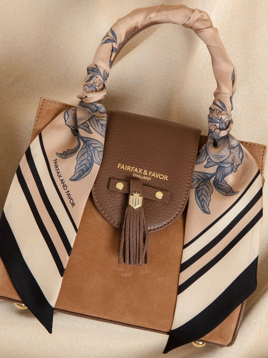 Mannington Twill Silk Scarf - Beige/Navy/Black