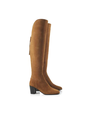 Amira Heeled Over-the-Knee Boot - Tan Suede