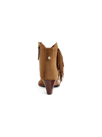 Fringed Regina Ankle Boot - Tan Suede