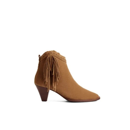 Fringed Regina Ankle Boot - Tan Suede