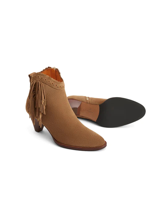 Fringed Regina Ankle Boot - Tan Suede