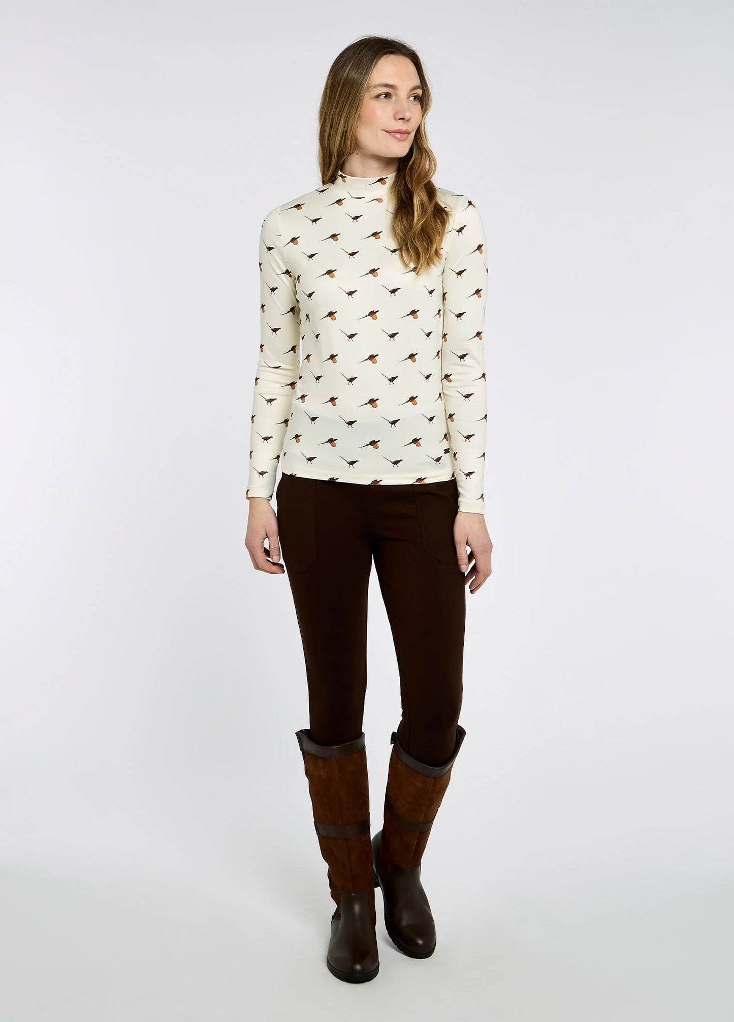 Reynolds Soft Printed Mock Neck Top - Cream