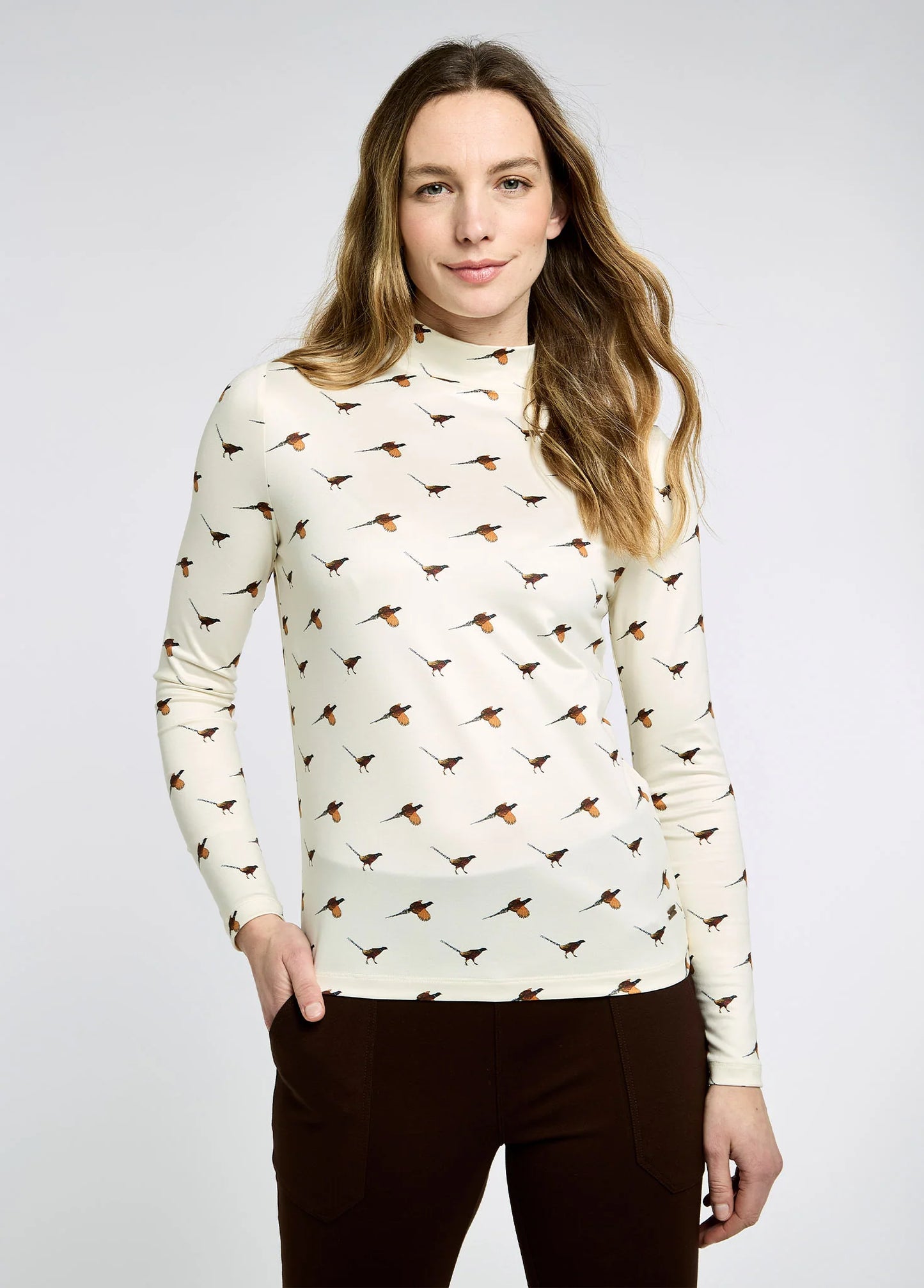 Reynolds Soft Printed Mock Neck Top - Cream