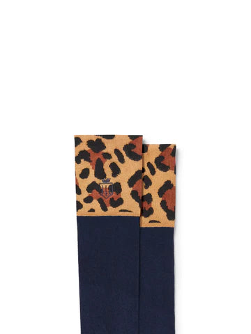 Signature Knee High Socks - Navy/Leopard