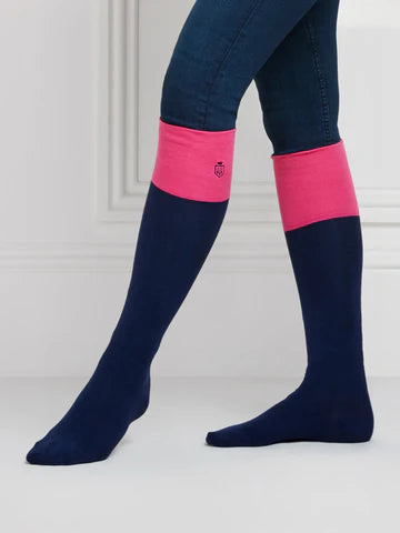 Signature Knee High Socks - Navy/Hot Pink