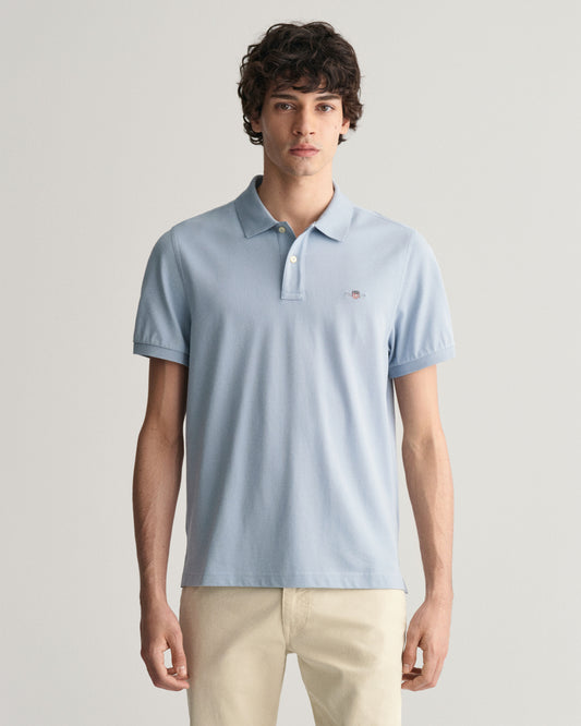 Regular Fit Shield Piqué Polo Shirt - Dove Blue