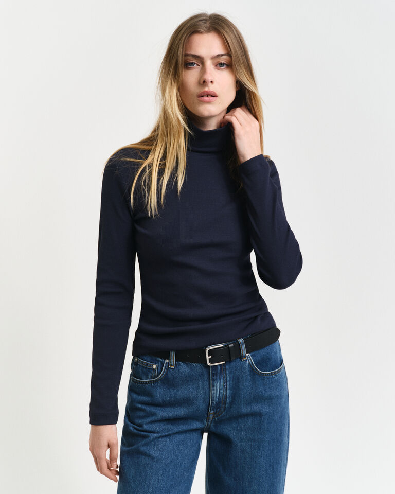 Ribbed Long Sleeve Turtleneck Top - Evening Blue