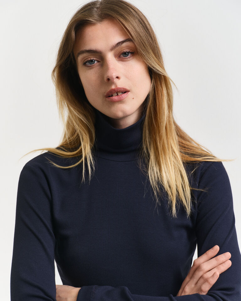 Ribbed Long Sleeve Turtleneck Top - Evening Blue