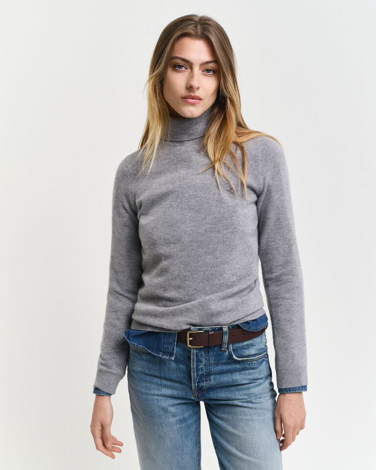 Extra Fine Lambswool Turtleneck Sweater - Grey Melange