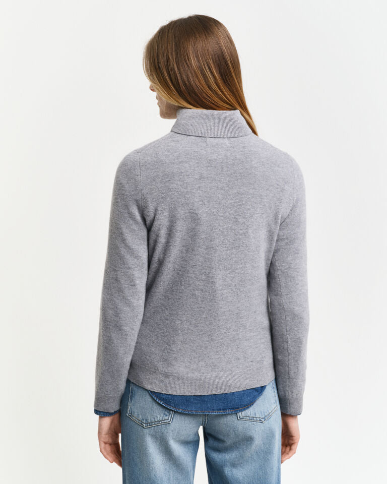 Extra Fine Lambswool Turtleneck Sweater - Grey Melange